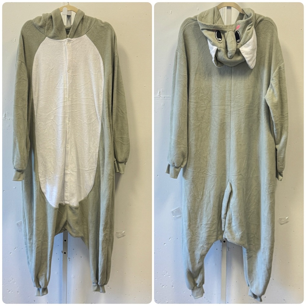 Funziez by Silver Lilly Elephant One Piece Adult Med Green Plush Pajamas Costume